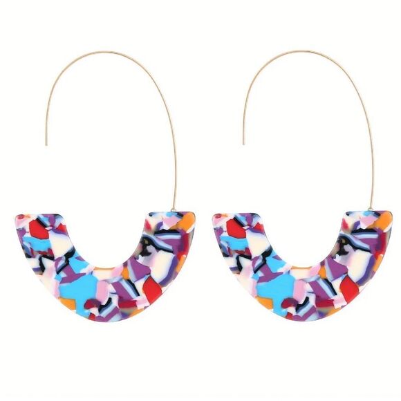 Colorful Abstract Hoop Earrings A928 - Picture 1 of 3